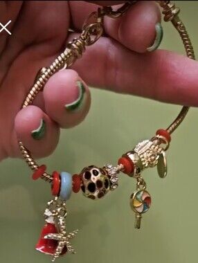 Charm Bracelet Red & Gold Tone With Starfish Lollipop Dress